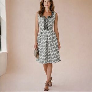 Trina Turk Lucinda Gray White Sleeveless Fit Flare Midi Dress Geometric Sz 6 NWT